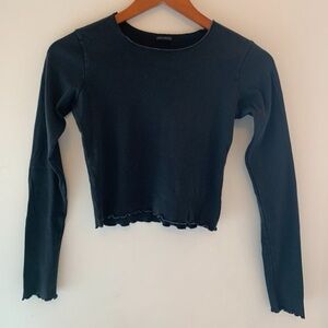 Brandy Melville Black Ruffled- Edges Long Sleeve Shirt One Size Fits All